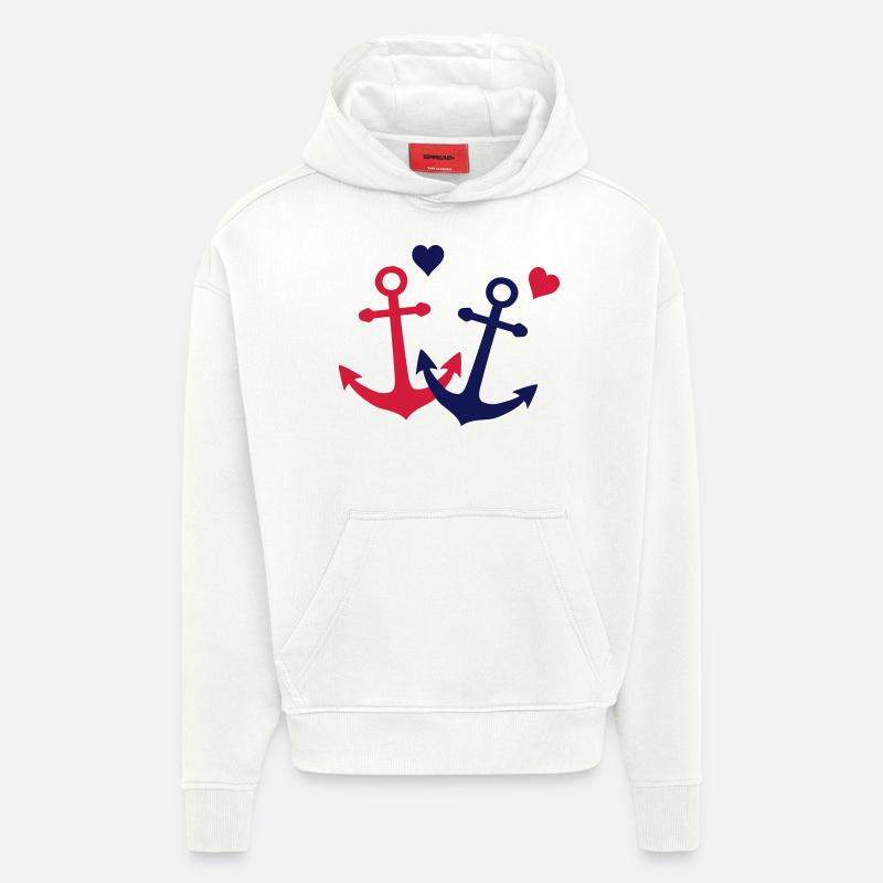 2 ancres avec coeur - Sweat à capuche bio épais oversize fabriqué en UE - OFF WHITE