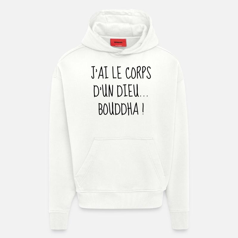 Bouddha - Gros - Grosse - Citation - Humour - Fun - Sweat à capuche bio épais oversize fabriqué en UE - OFF WHITE