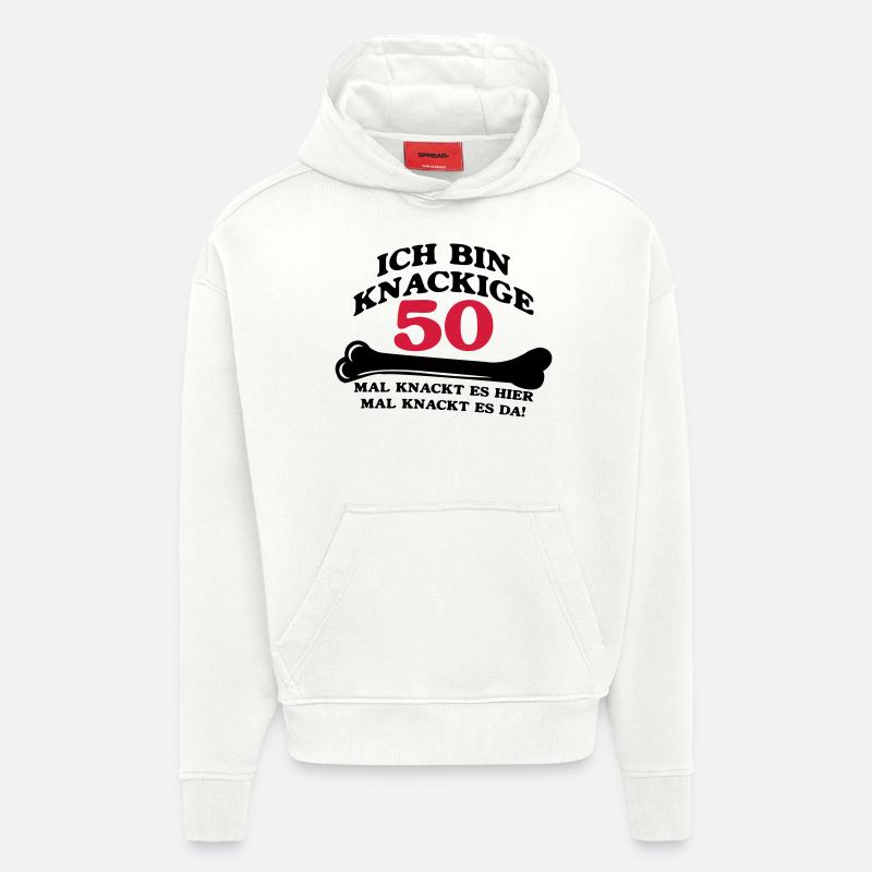 Anniversaire - je suis Crunchy 50 - Sweat à capuche bio épais oversize fabriqué en UE - OFF WHITE