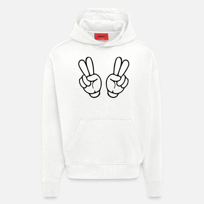 hands peace comic - Hoodie- made by SPREAD  - OFF WHITE