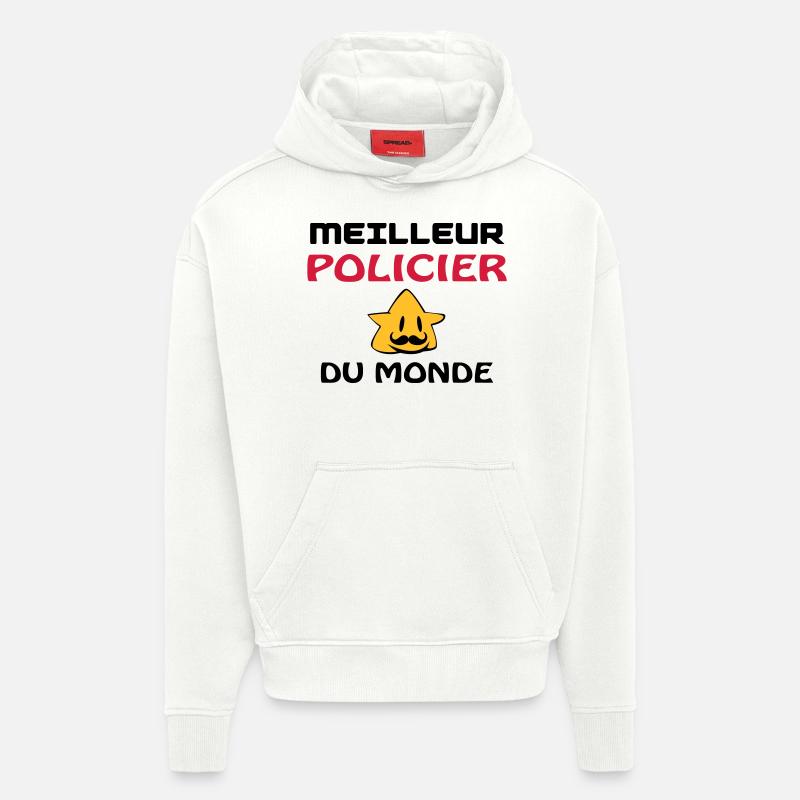 MEILLEUR POLICIER DU MONDE - Sweat à capuche bio épais oversize fabriqué en UE - OFF WHITE