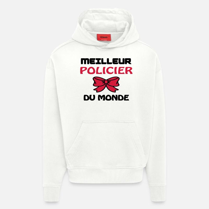 MEILLEUR POLICIER DU MONDE - Sweat à capuche bio épais oversize fabriqué en UE - OFF WHITE