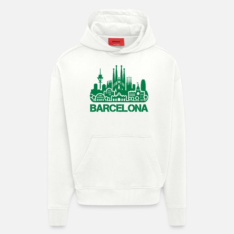 Horizon de Barcelone - Sweat à capuche bio épais oversize fabriqué en UE - OFF WHITE