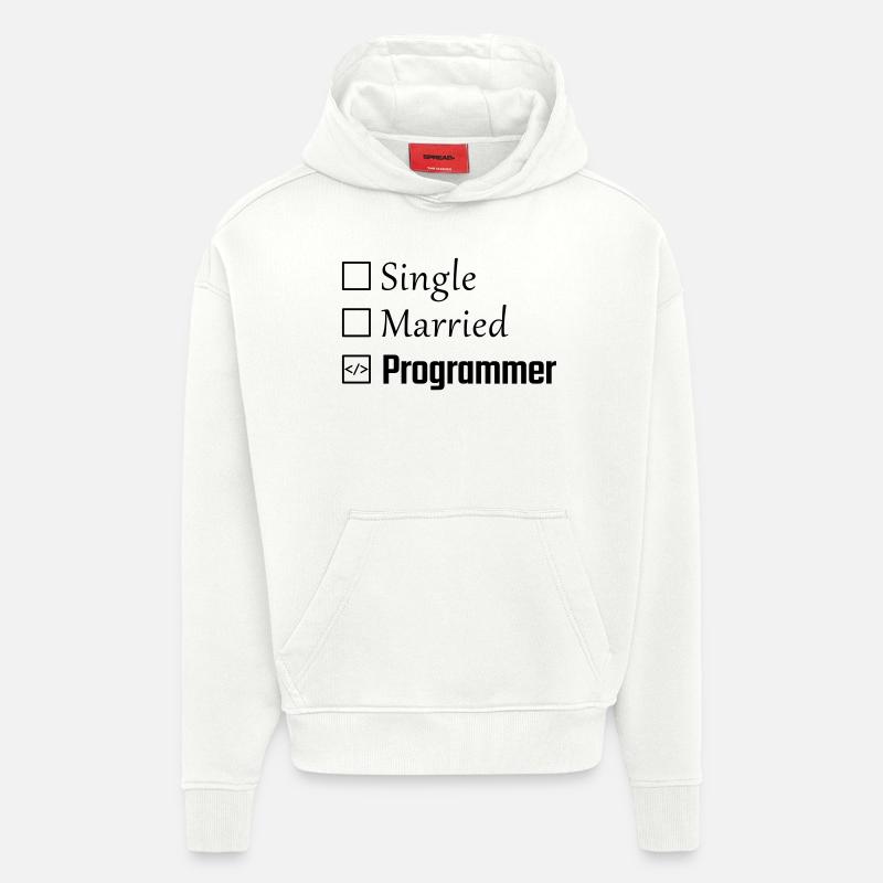 Célibataire, marié, programmeur - Sweat à capuche bio épais oversize fabriqué en UE - OFF WHITE