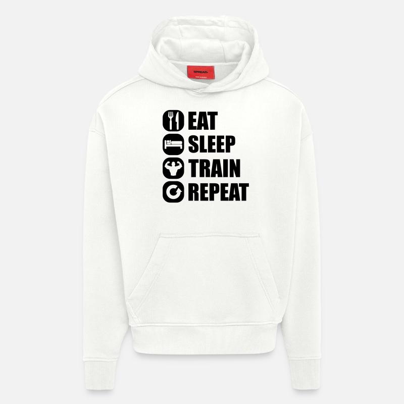 eat_sleep_train_repeat_8_1f - Sweat à capuche bio épais oversize fabriqué en UE - OFF WHITE