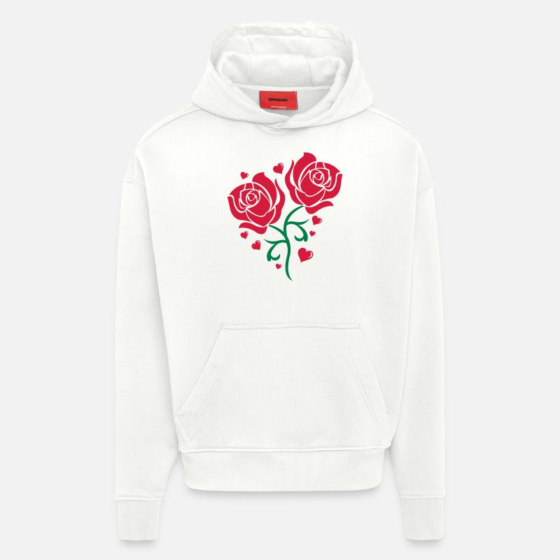 roses2 - Sweat à capuche bio épais oversize fabriqué en UE - OFF WHITE