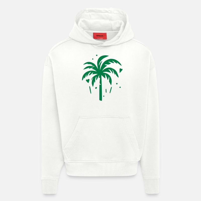 Palmier avec des cœurs - Sweat à capuche bio épais oversize fabriqué en UE - OFF WHITE