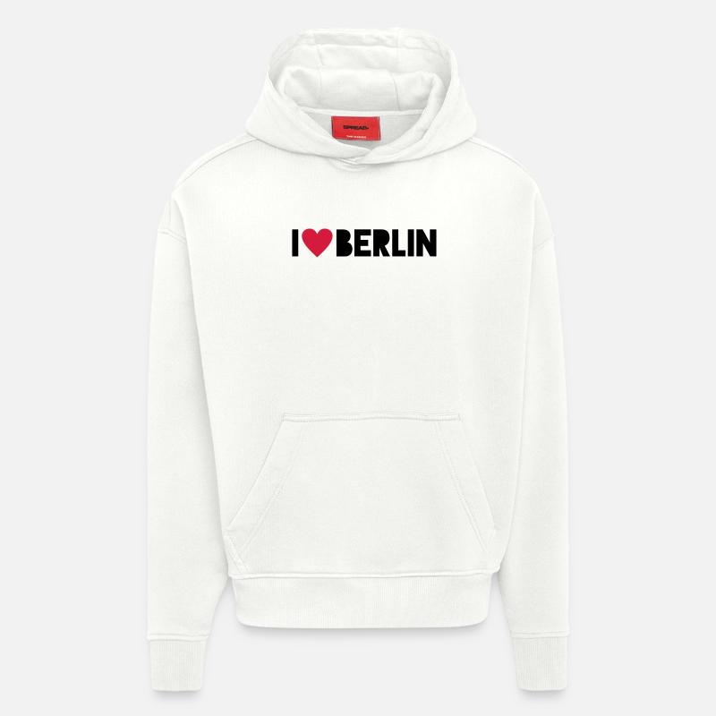 I Love Berlin - Sweat à capuche bio épais oversize fabriqué en UE - OFF WHITE