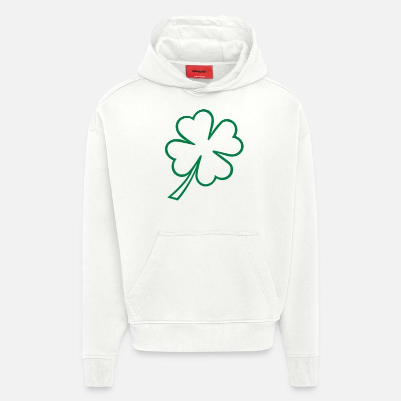 lucky clover st patrick - Sweat à capuche bio épais oversize fabriqué en UE - OFF WHITE