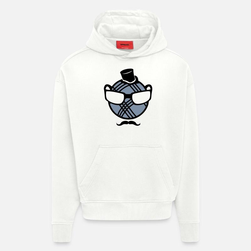 petanque boule smiley moustache lunette - Sweat à capuche bio épais oversize fabriqué en UE - OFF WHITE