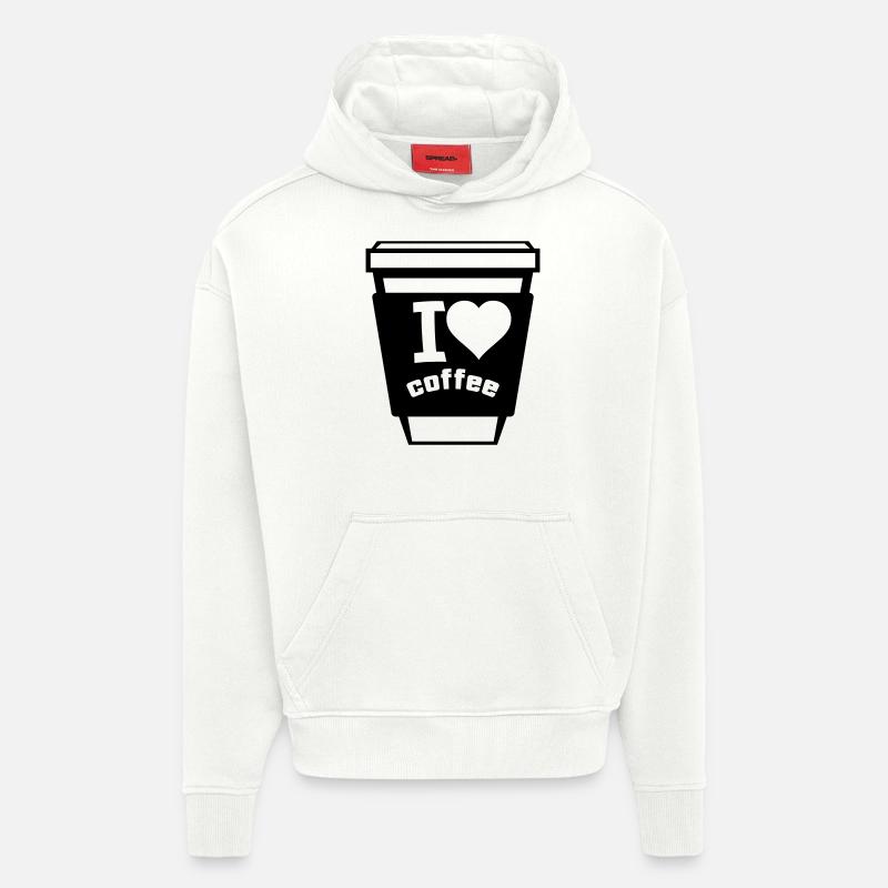 J’adore le café 1 - Sweat à capuche bio épais oversize fabriqué en UE - OFF WHITE