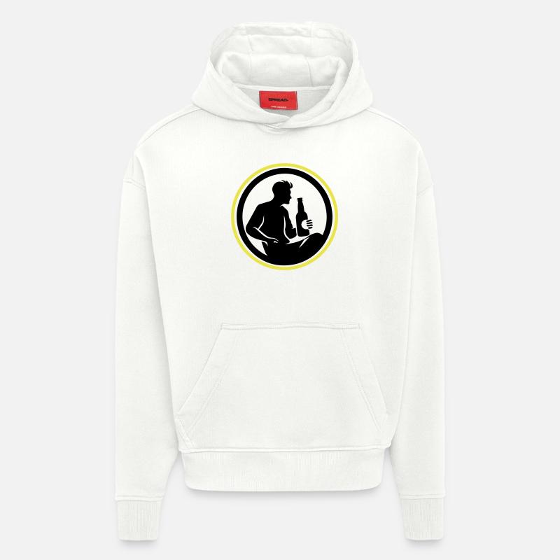 Bouteille de bière buvant Silhouette - Sweat à capuche bio épais oversize fabriqué en UE - OFF WHITE