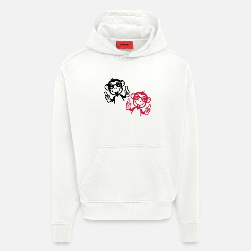 Monkey Beer Party Drunk - Sweat à capuche bio épais oversize fabriqué en UE - OFF WHITE