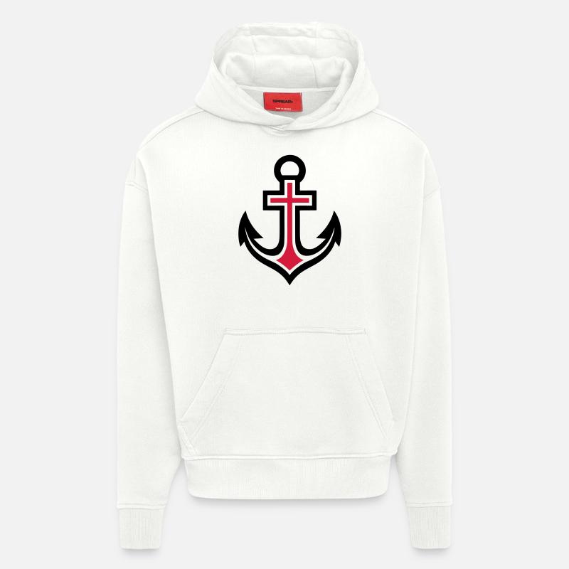 Icône de croix d’ancre - Sweat à capuche bio épais oversize fabriqué en UE - OFF WHITE