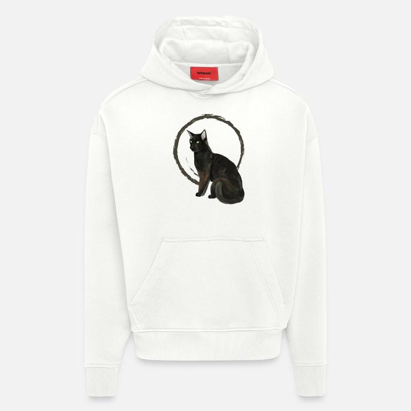 Chat noir Nelson 2 - Sweat à capuche bio épais oversize fabriqué en UE - OFF WHITE