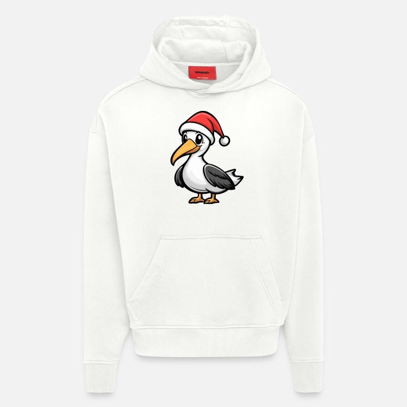 Pélican oiseau Noël mignon - Sweat à capuche bio épais oversize fabriqué en UE - OFF WHITE
