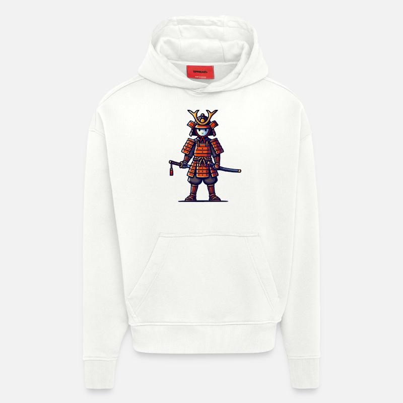 Bande dessinée de samouraï - Sweat à capuche bio épais oversize fabriqué en UE - OFF WHITE
