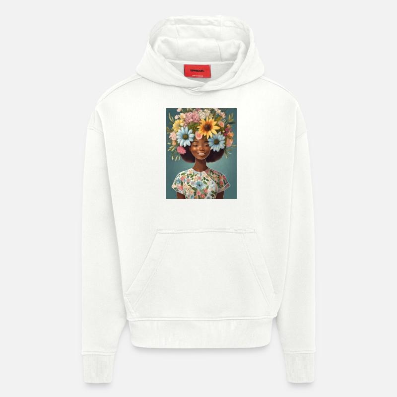 Couronne de fleurs 2 - Sweat à capuche bio épais oversize fabriqué en UE - OFF WHITE
