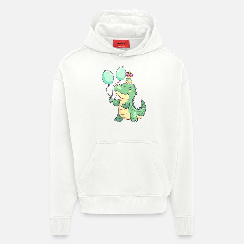 Bébé d’anniversaire d’alligator - Sweat à capuche bio épais oversize fabriqué en UE - OFF WHITE