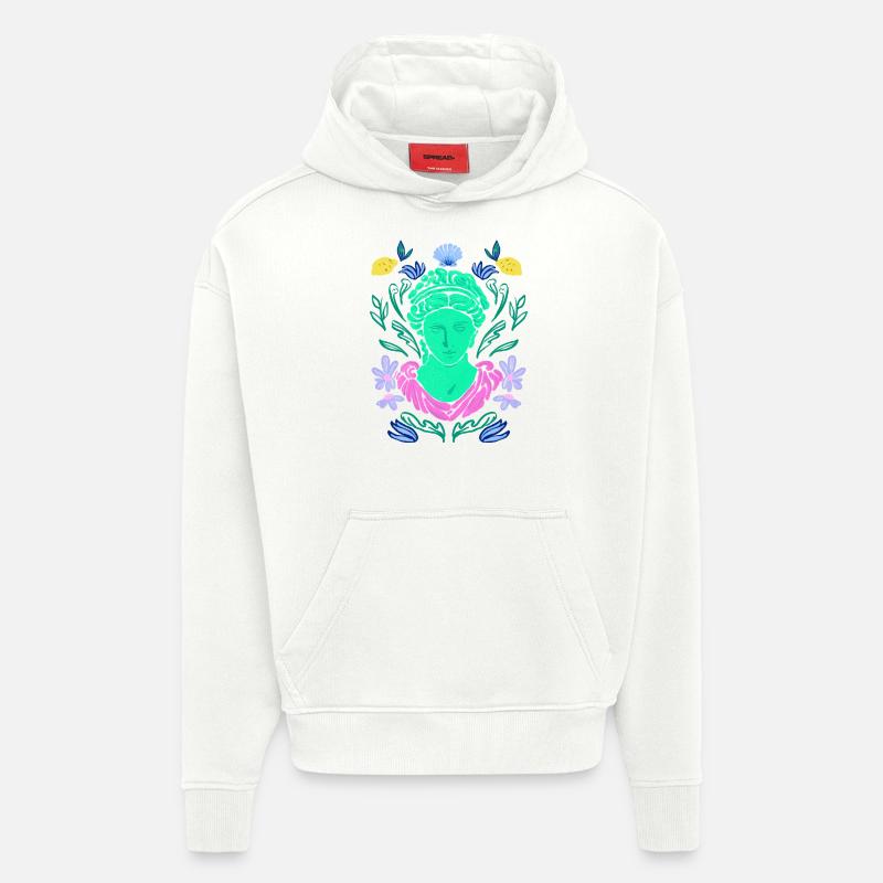 « Sculpture Ancienne Et Fleurs » - Sweat à capuche bio épais oversize fabriqué en UE - OFF WHITE