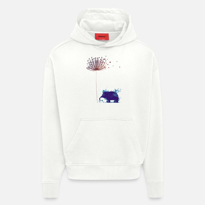 Rêve de pissenlit : Éléphant bleu - Sweat à capuche bio épais oversize fabriqué en UE - OFF WHITE
