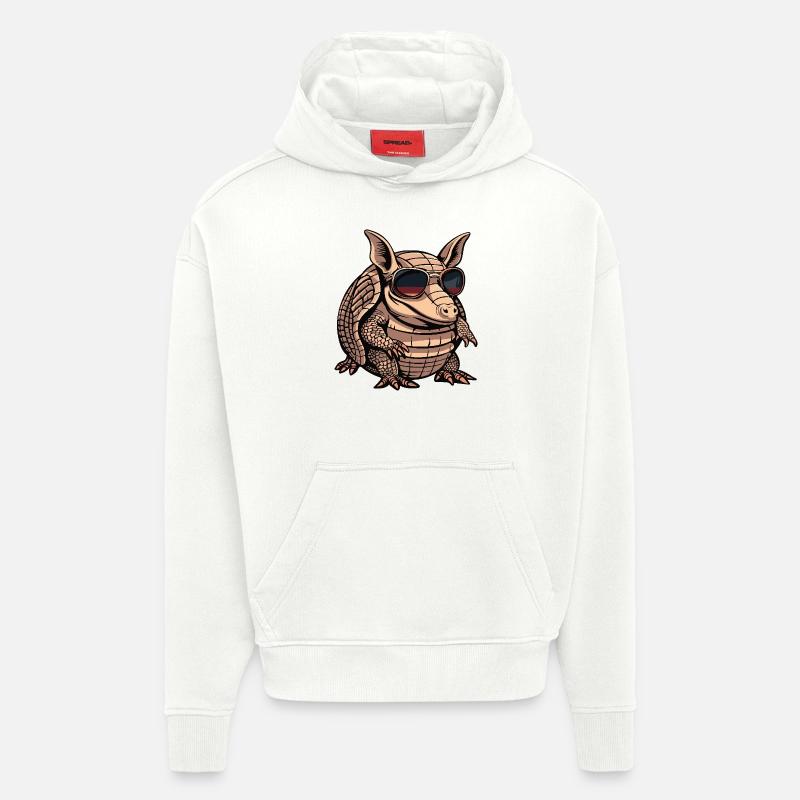 Armadillo Bande dessinée cool - Sweat à capuche bio épais oversize fabriqué en UE - OFF WHITE
