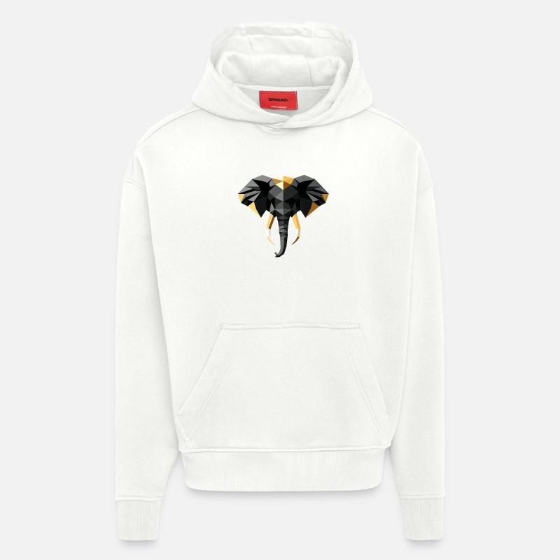 Elephant Low Poly Design - Sweat à capuche bio épais oversize fabriqué en UE - OFF WHITE