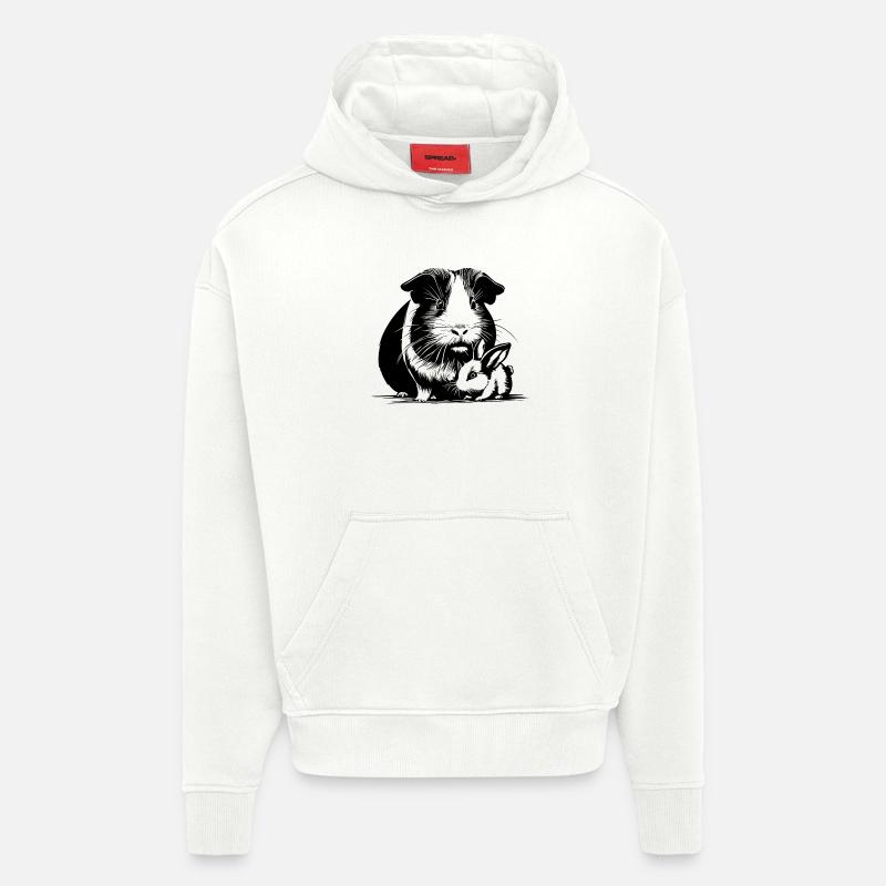 Cochon d’Inde avec lapin en peluche - Sweat à capuche bio épais oversize fabriqué en UE - OFF WHITE