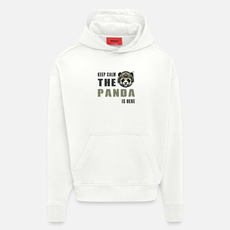 Panda tactique – Restez calme - Sweat à capuche bio épais oversize fabriqué en UE - OFF WHITE