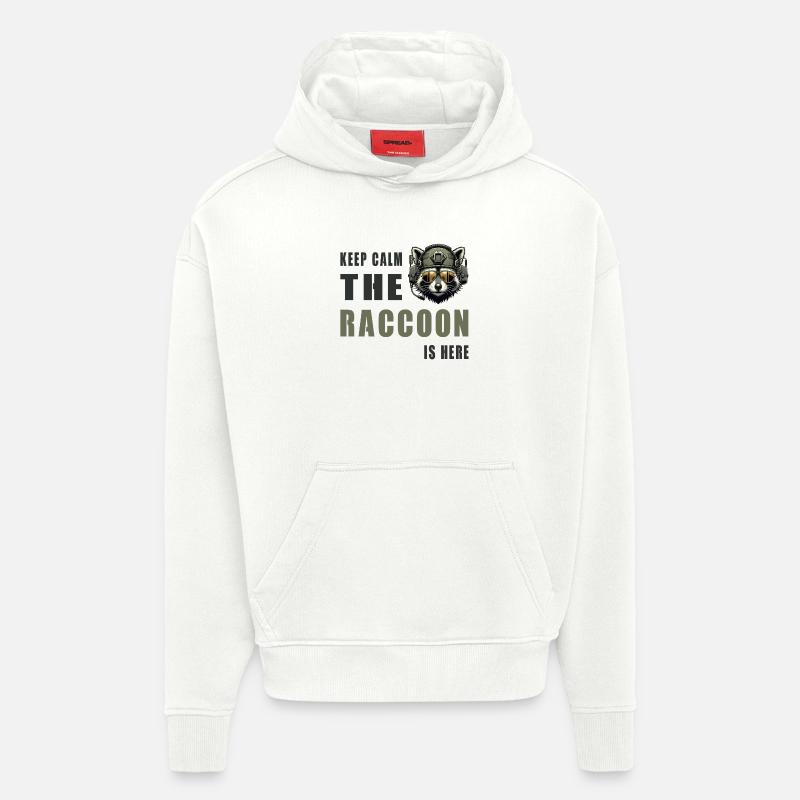 Keep Calm Raccoon est là - Sweat à capuche bio épais oversize fabriqué en UE - OFF WHITE