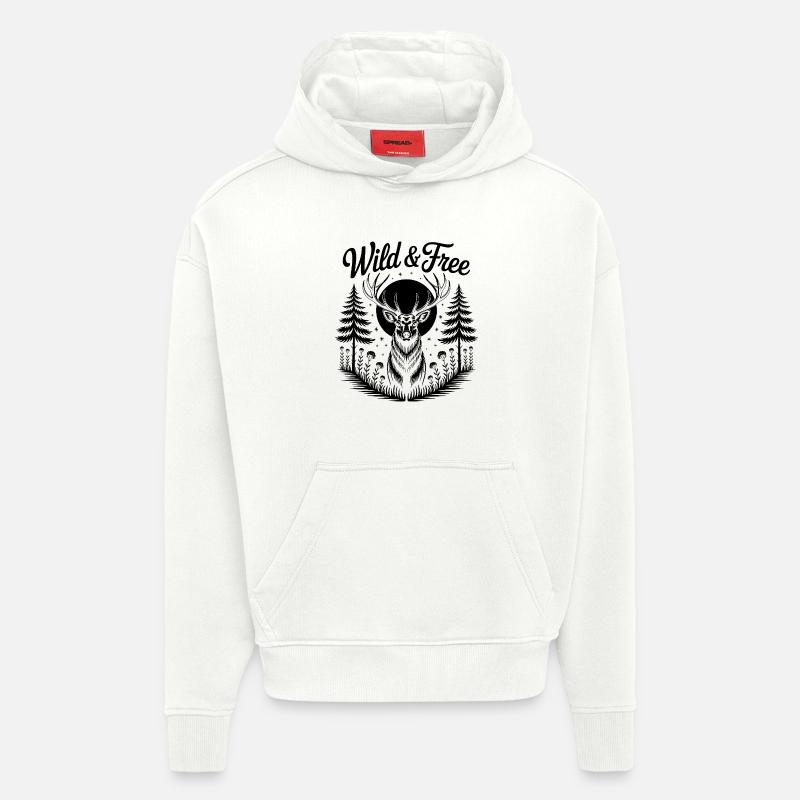 Cerf au clair de lune - Sweat à capuche bio épais oversize fabriqué en UE - OFF WHITE