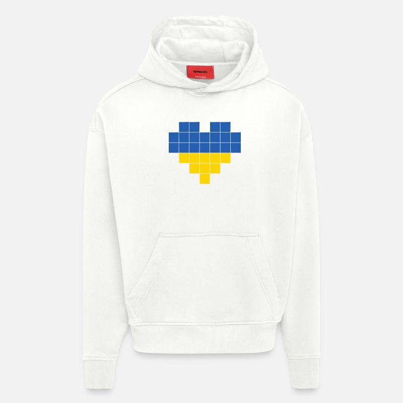 Pixel Heart Drapeau de l’Ukraine - Sweat à capuche bio épais oversize fabriqué en UE - OFF WHITE