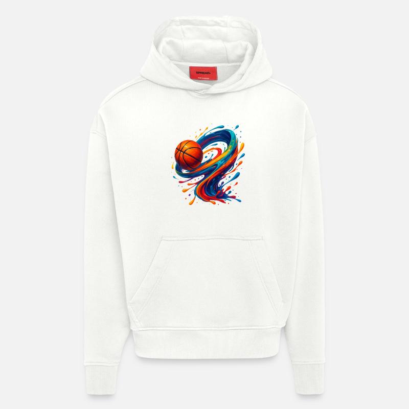 Éclaboussure de basket-ball Vibrant Orbit - Sweat à capuche bio épais oversize fabriqué en UE - OFF WHITE