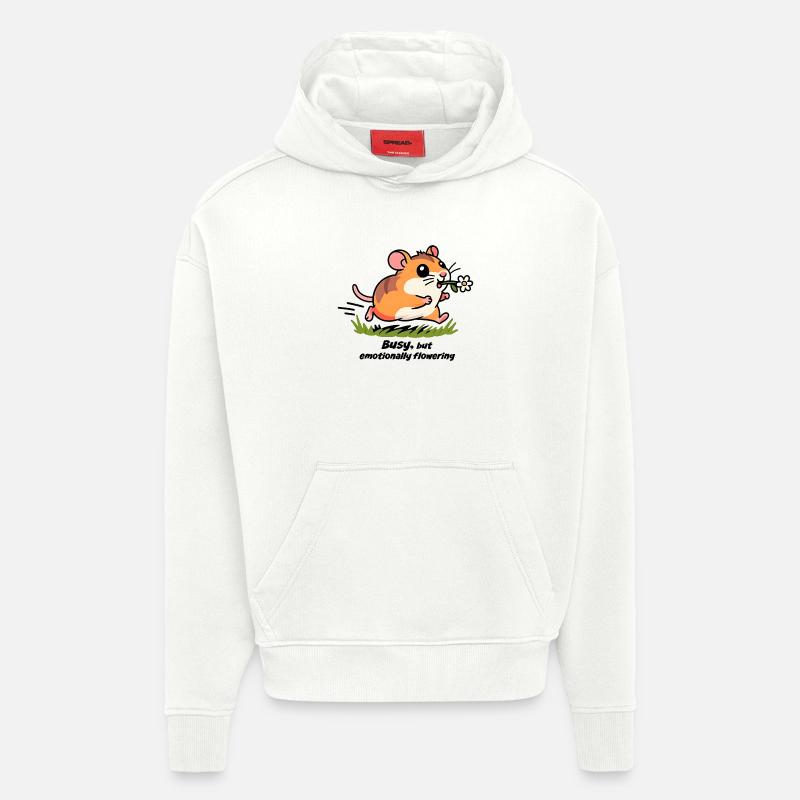 Hamster dans la course au travail - Sweat à capuche bio épais oversize fabriqué en UE - OFF WHITE