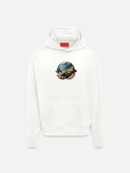 Earth in Hands: Global Responsibility - Hoodie- made by SPREAD  - OFF WHITE