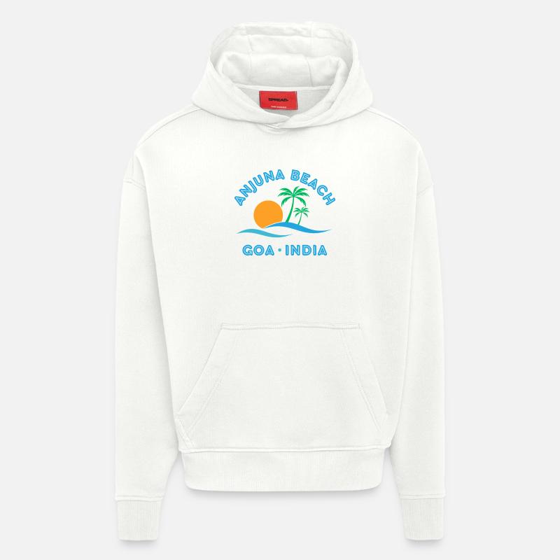 Plage d’Anjuna Goa Coucher de soleil - Sweat à capuche bio épais oversize fabriqué en UE - OFF WHITE