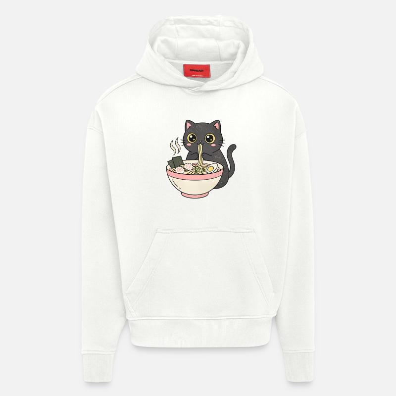 Chat ramen mignon, chat câlin - Sweat à capuche bio épais oversize fabriqué en UE - OFF WHITE
