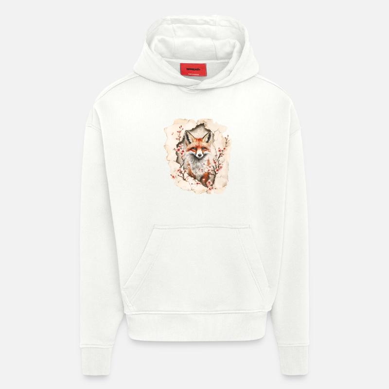 Fuchs mit Kirschblüten - Hoodie- made by SPREAD  - OFF WHITE