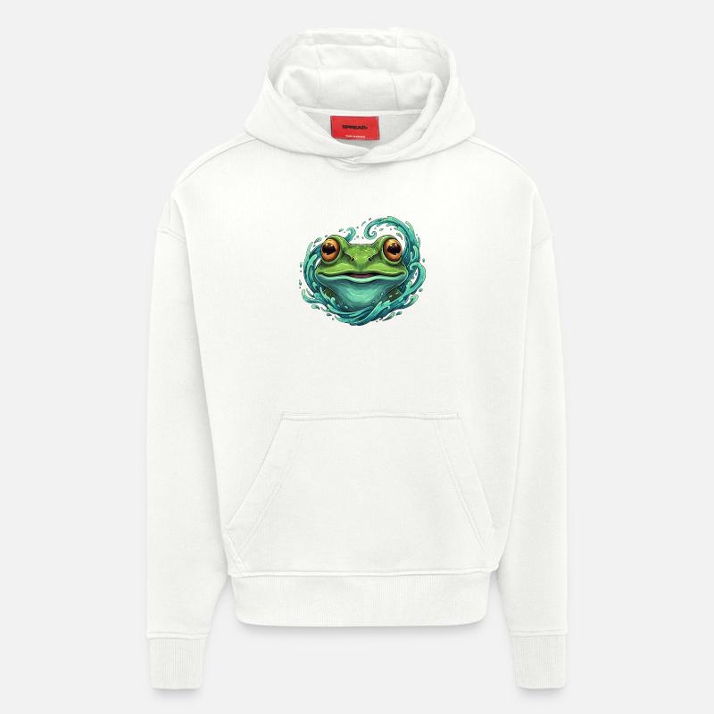Wave Frog Pop Art Illustration - Sweat à capuche bio épais oversize fabriqué en UE - OFF WHITE