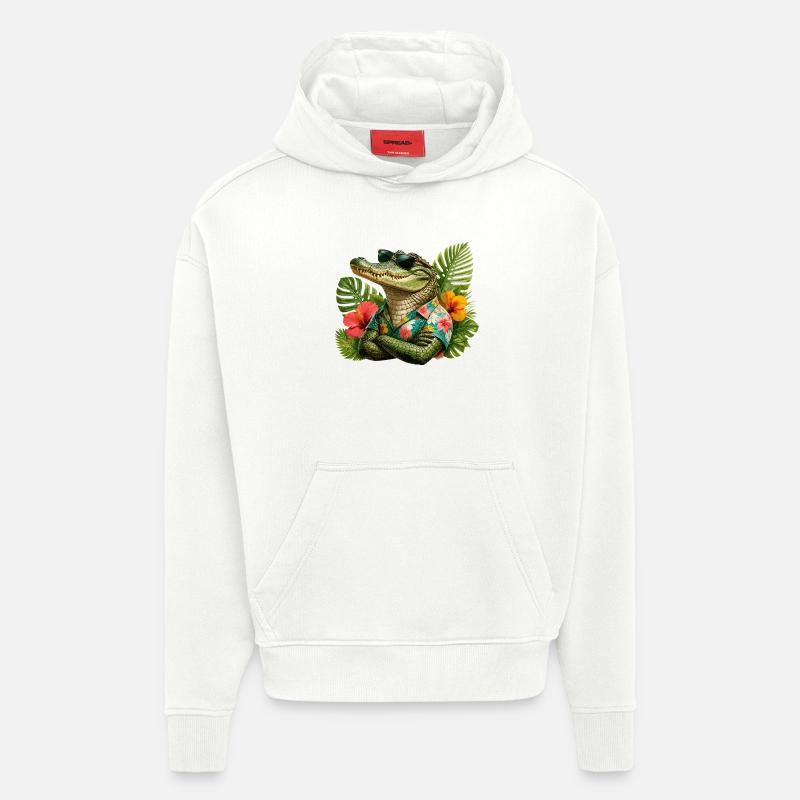 Look hawaïen d’alligator - Sweat à capuche bio épais oversize fabriqué en UE - OFF WHITE
