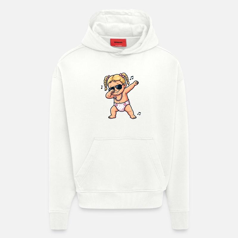 Bébé mignon – Fille blonde - Sweat à capuche bio épais oversize fabriqué en UE - OFF WHITE