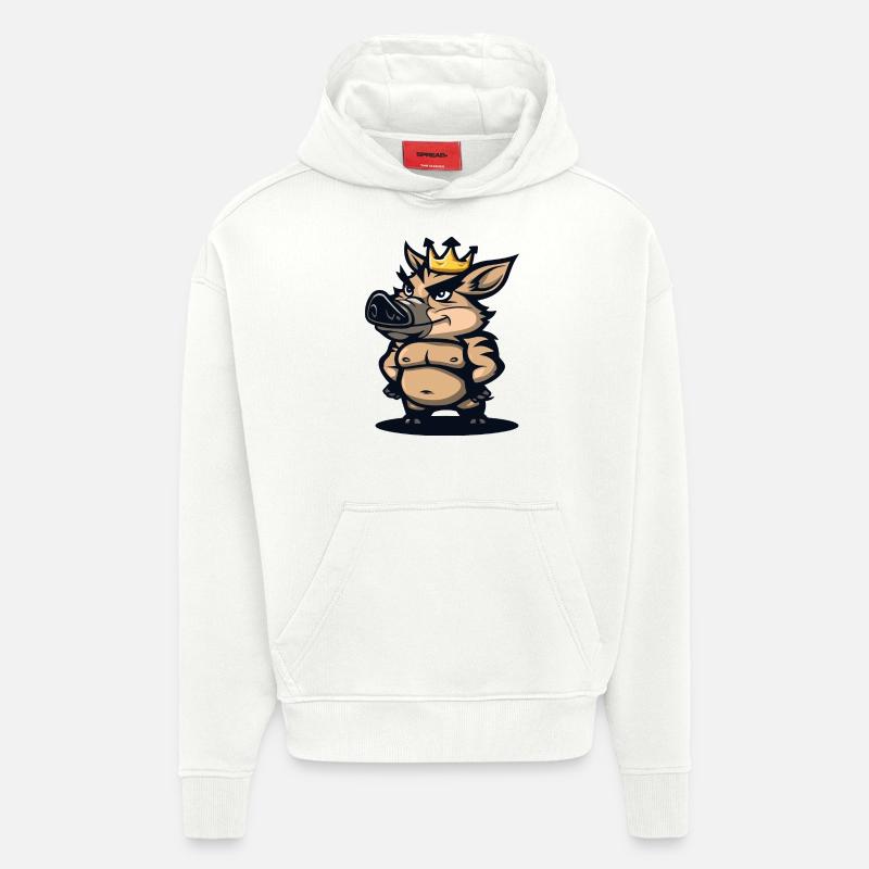 Cochon Bande Dessinée Couronne Sanglier - Sweat à capuche bio épais oversize fabriqué en UE - OFF WHITE