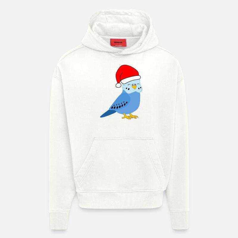Noël - Perruche bleue festive - Sweat à capuche bio épais oversize fabriqué en UE - OFF WHITE