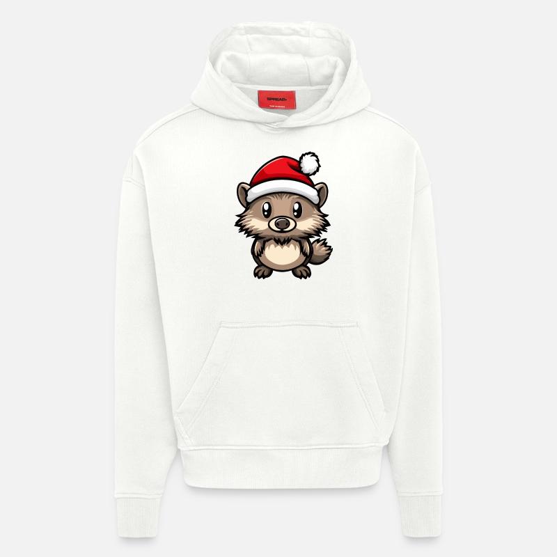 Noël hérisson - Sweat à capuche bio épais oversize fabriqué en UE - OFF WHITE