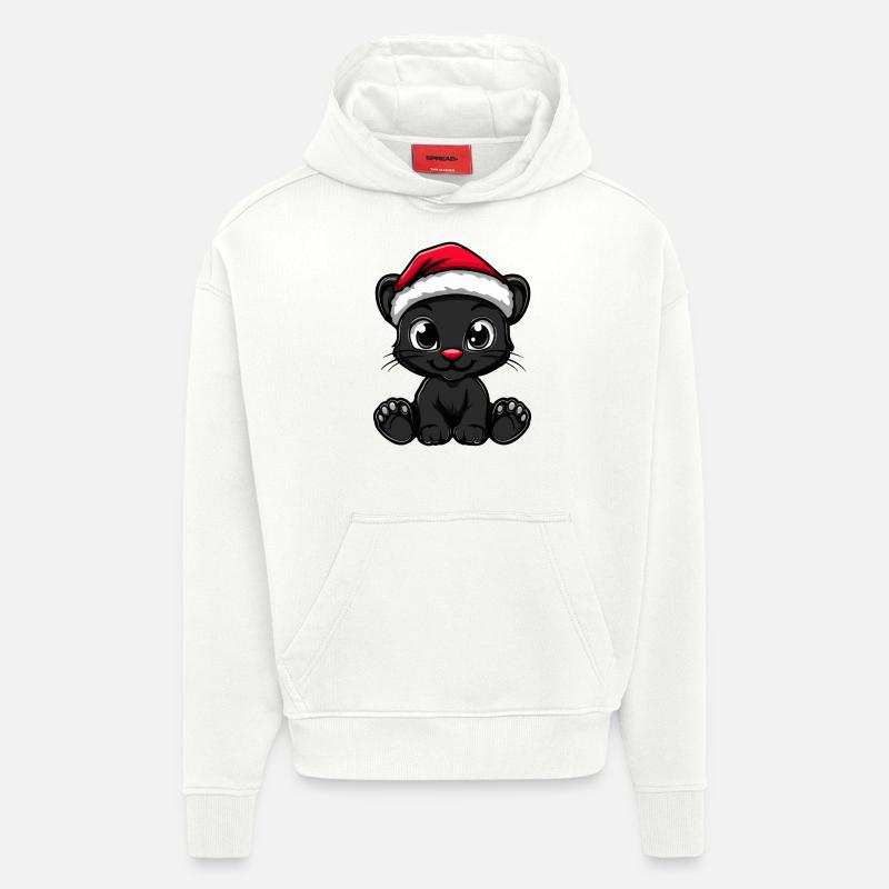 Panthère Noël mignon - Sweat à capuche bio épais oversize fabriqué en UE - OFF WHITE