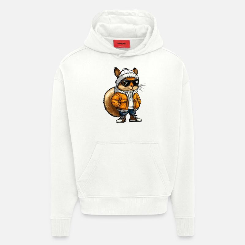 Écureuil Bande dessinée cool - Sweat à capuche bio épais oversize fabriqué en UE - OFF WHITE