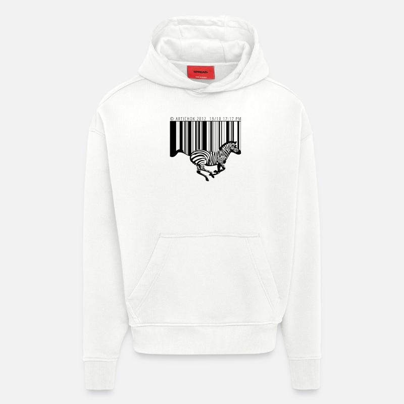Zèbre code barre - Sweat à capuche bio épais oversize fabriqué en UE - OFF WHITE