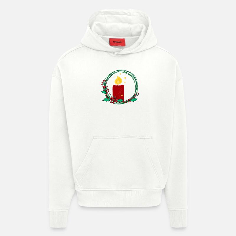 Couronne de Noël avec bougie - Sweat à capuche bio épais oversize fabriqué en UE - OFF WHITE