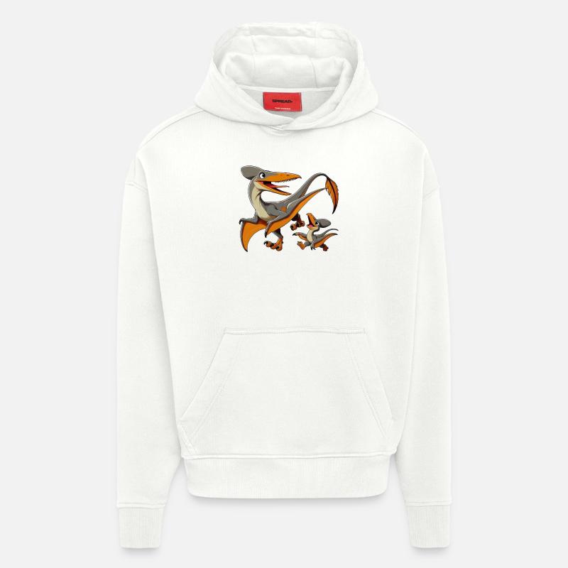 Ptéranodon mère et enfant - Sweat à capuche bio épais oversize fabriqué en UE - OFF WHITE