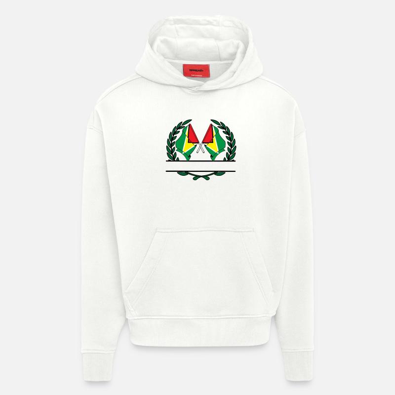 Drapeaux, bannière, couronne de laurier, Guyane - Sweat à capuche bio épais oversize fabriqué en UE - OFF WHITE